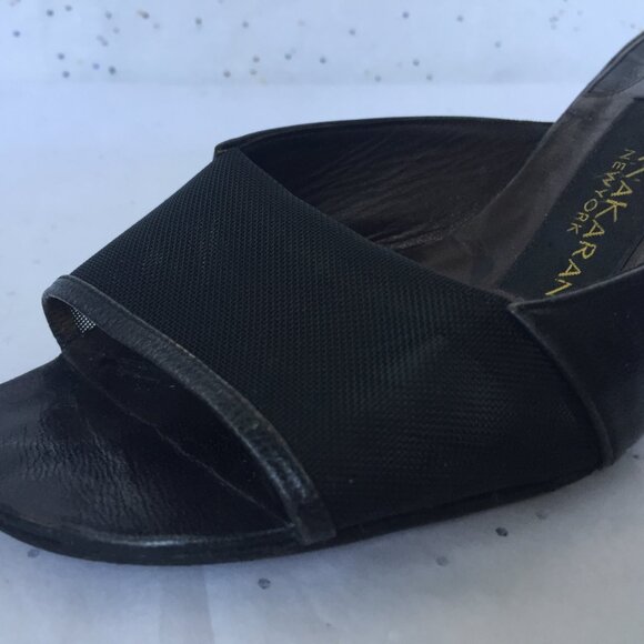 Donna Karan New York Black leather mesh Y2K mules peep toe Size 6.5 Whimsygoth - Picture 15 of 16